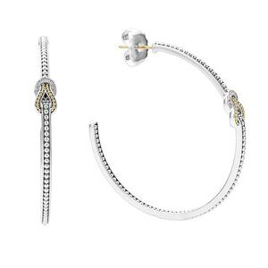 New LAGOS Newport 18K Gold 925 St Silver Diamond Knot Hoop Earrings 50mm
